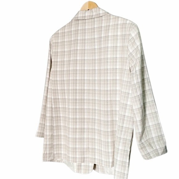 ASOS Design Oversized Blazer Cream Tan Plaid Boyfriend Jacket Size 12P 12 Petite - Picture 5 of 9